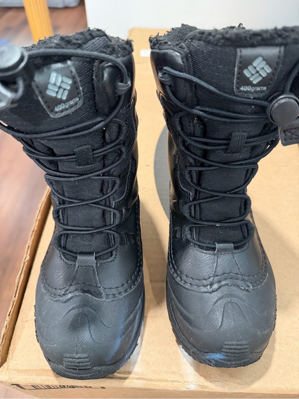 Columbia Kids Black Snow Boots with Quick-Pull Cords